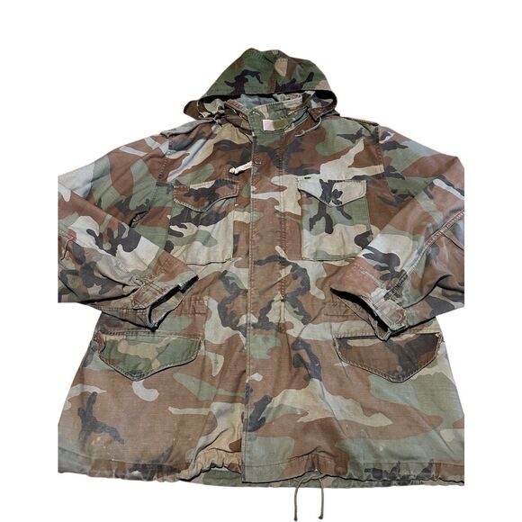 VTG Military Jacket Mens Large Camo M65 Field Coat Cold Weather M81 Woodland R - Picture 1 of 9